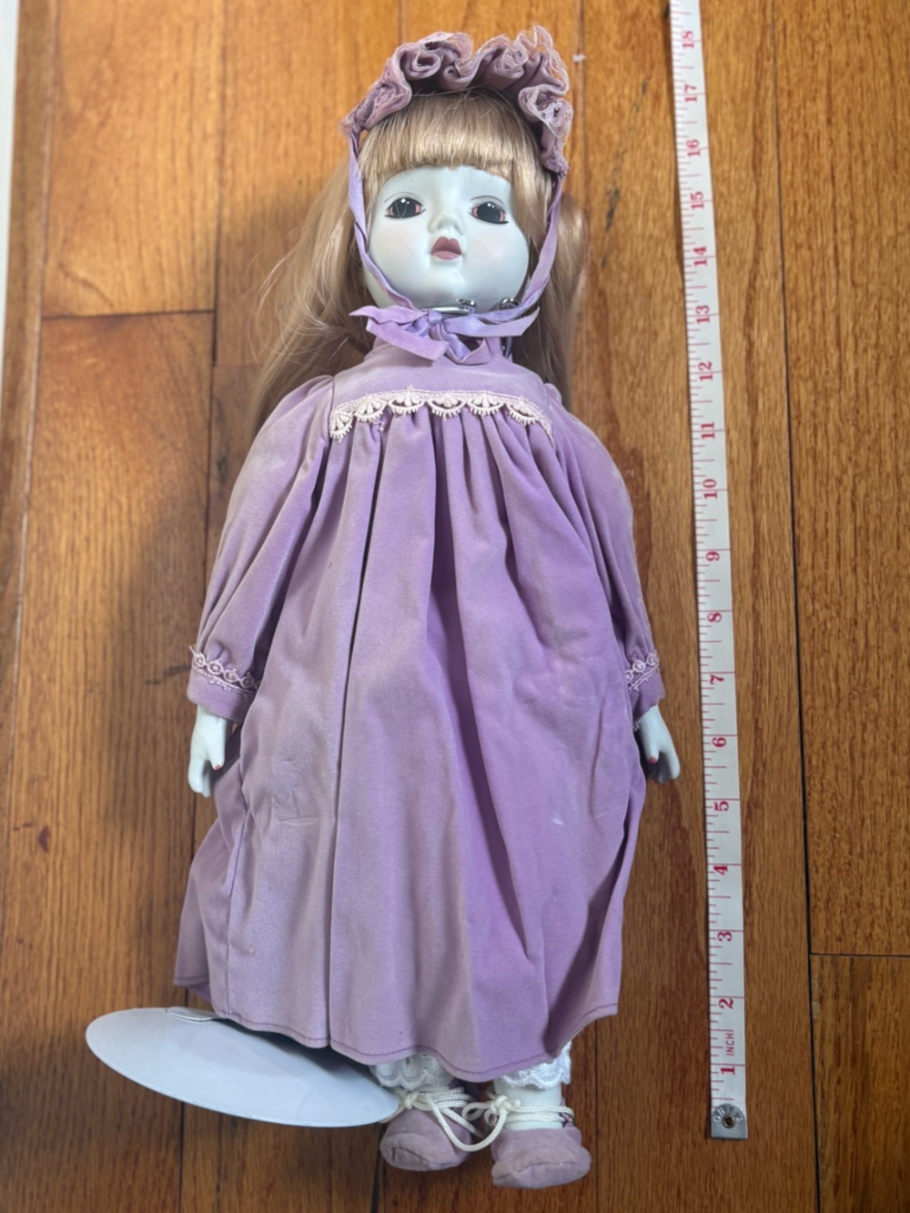 Heirloom-Style Porcelain Doll in Purple Dress - Picture 3 of 3